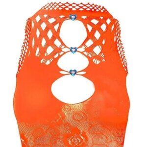 Poster Girl Neon Orange Laser Cut Mini Dress